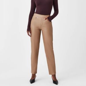 NWT Spanx Toffee Leather-Like Straight Leg Pants Size Large Regular